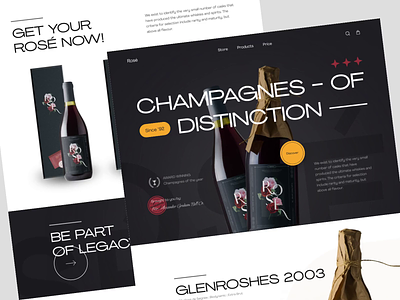 Rosé - Product Landing Page animation bottle box branding champagne clean drink flower glass interaction landing page mockup principle product red rose ui web design website wine