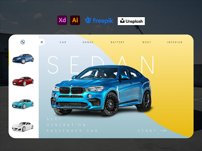 Open Navigation State | BMW sedan car landing page car design illustration landing page ui ux website design