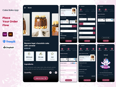 Place your Order - Cake Bake App add payment app design cake cart checkout customized cake design mobile design payment place order ui ux
