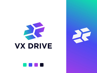 VX DRIVE brand mark branding crypto design drive gradient hexagon icon identity illustration letter mark logo design logo designer logo mark negative space nft technology triangle shape v drive vx