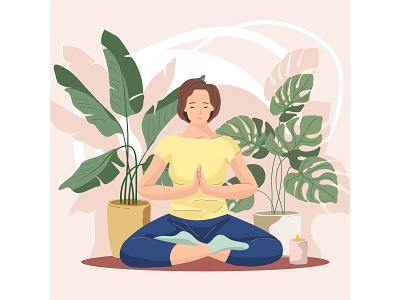 Meditation cartoon concept design flat illustration illustrator mascot mental health plants vector woman