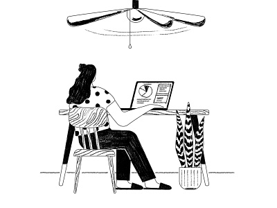 Fan black concept drawing fan girl illustration illustrator ink inktober inktober2021 pencil texture vector woman work from home work space