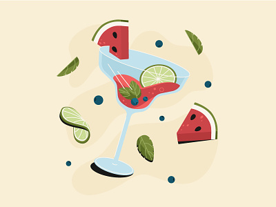 Watermelon cocktail cocktail concept design drink food illustration illustration illustrator summer vector watermelon web illustration