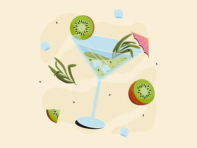 Kiwi and tarragon cocktail cartoon concept design editorial flat fruit illustration illustrator kiwi summer tarragon vector web illustration