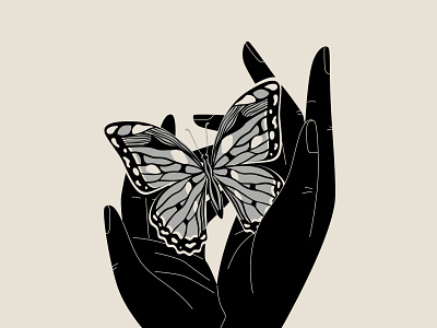 Kind black and white butterfly challenge concept design digital art flat freelance graphic hands illustration illustrator inktober2022 vector