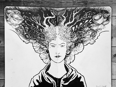 Insane Hair Day black white illustration ink