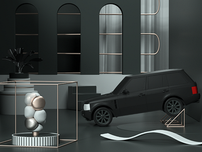 Set IV 3d arquitecture car composition geometric illustration render