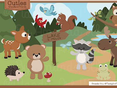 FREE!! Editable Woodland Character Set bear cute deer drawing free freebie freebies frog illustration illustrations illustrator