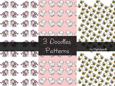 3 Lovely Doodle Seamless Patterns animal patterns cute patterns doodle patterns pattern png pattern seamless patterns
