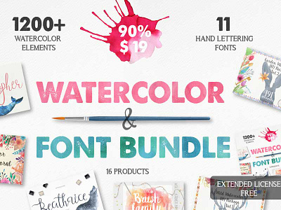 The Watercolor & Font Bundle from Julia Dreams for 90% OFF bundle design bundle font typeface watercolor watercolor animals watercolor designs