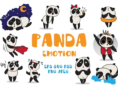 20 High-Res Panda Emotions for Just $1 graphic design panda panda emotions vector panda