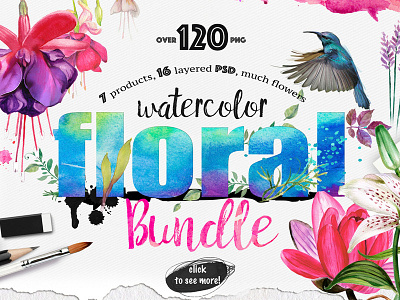 90% Off the Big Floral Watercolor Bundle birds design bundle floral floral bundle watercolor
