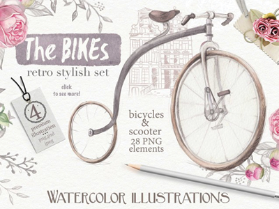 Free Watercolor Bicycles retro watercolor watercolor watercolor bycicle watercolor illustration