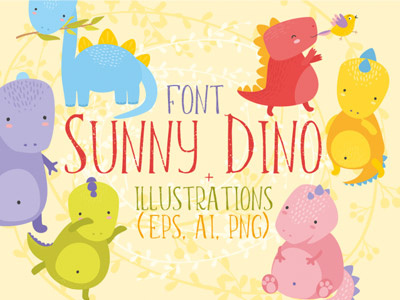 The $1 Sunny Dino Font + Bonus Illustrations font typeface