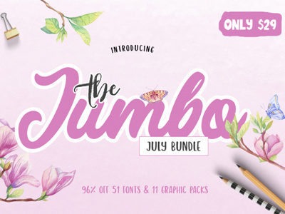 The Jumbo July Bundle design bundle font font bundle graphic design script bundle watercolor bundle