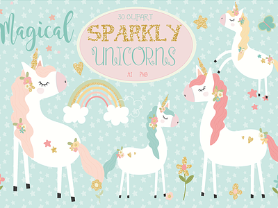 FREE Sparkly Unicorns Clipart