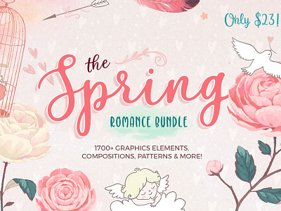 The Spring Romance Bundle design bundle love bundle spring bundle watercolor watercolor bundle