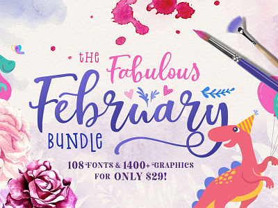 The Fabulous February Bundle design bundle font bundle fonts graphic design watercolor watercolor bundle