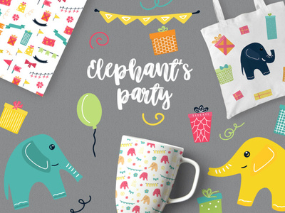 FREE Elephant's Party by TheHungryJpeg clip art clipart cliparts design elephant elephants freebie freebies illustration jpeg pattern png wallpaper