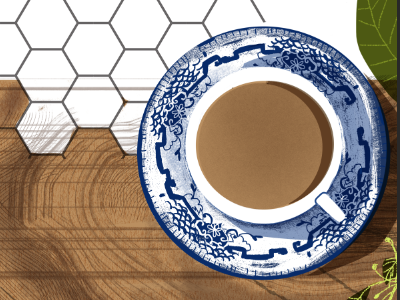 Fancy Friday Coffee coffee cup illustration marble pattern plants saucer texture wood