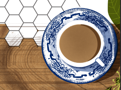 Fancy Friday Coffee pattern plants marble wood saucer cup coffee texture illustration
