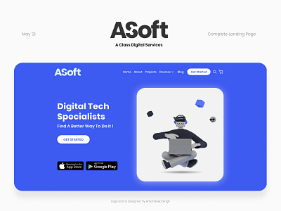 ASoft - Landing page banner. app design flat illustration logo minimal ui vector web