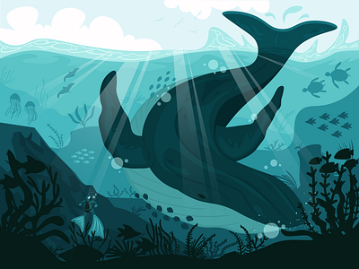 Fateful Encounter 2d illustration adobe illustrator flat sea illustration sea vector vector whale illustration whale vector