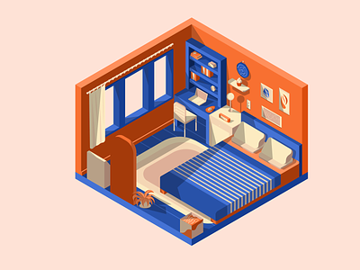 Interior 2D Isometric 2d illustration adobe illustrator bedroom flat interior interior illustration isometric vector