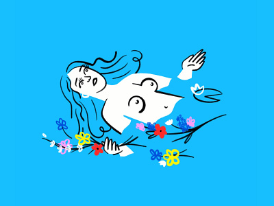 Lady of the Lagoon 🌊🌸🌿🏄‍♀️🌿🌸🌊 boobs classical art design doodle flowers funny illo illustration lagoon lol ophelia painting procreate sketch water women