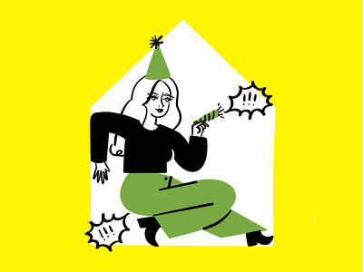 HBD 🥳🤡💨😂 birthday celebrate covid design doodle fart funny house illo illustration lol procreate quarantine sketch woman