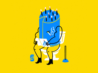 Pandemic Birthdays 🚬🎂🚽✨ birthday birthday cake birthday card cake cigarette design disappointing doodle funny illo illustration lol procreate sad sketch toilet