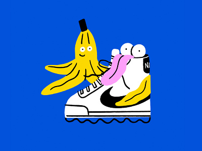 Unlikely friends 🍌👟 banana design doodle face friends funny illo illustration lol nike shoe sketch tongue