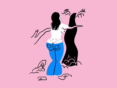 The source of the whale-tail 🩲🐋🍑💅🏻 butt classical art design doodle funny illo illustration jeans lol low rise jeans painting sketch thong woman