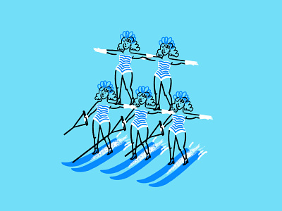 Synchronized Water Skiing 💅🏻🏊🏻‍♀️🏄🏼‍♀️ design doodle funny illo illustration lol matching outfits procreate sketch synchronized water ski water skiing women
