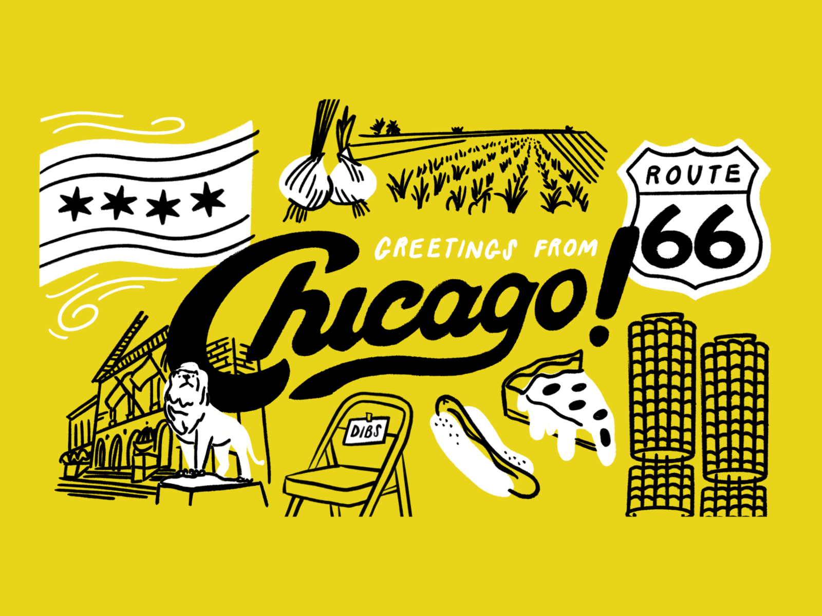 Chicago postcard 💌 art institute chicago city design dibs doodle hot dog illo illustration onions pizza postcard procreate route 66 sketch