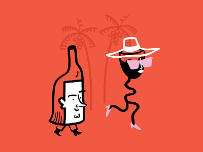 Wine o'clock 〰 🍷 〰 bottle design doodle funny illo illustration lol miami procreate sketch wine wineglass