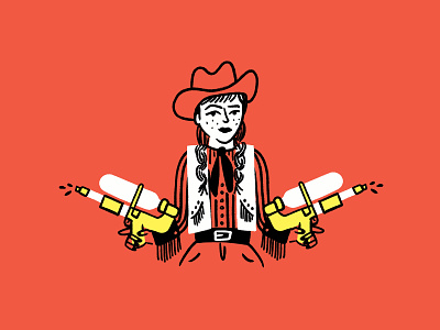 Annie Super Soak-ley 🔫🤠💦 annie oakley cowgirl design doodle funny illo illustration lol sketch super soaker water gun water pistol