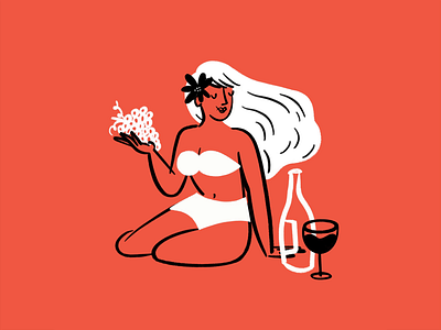 Maybe she's born with it, maybe she's a mermaid 🧜♀️ beach babe design doodle grapes illo illustration mermaid sketch wine woman