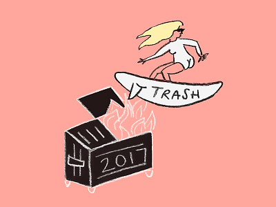 Dumpster Fired-Up 🌊🏄 2017 design dumpster dumpster fire fire illo illustration lol surfer surfs up trash wtf