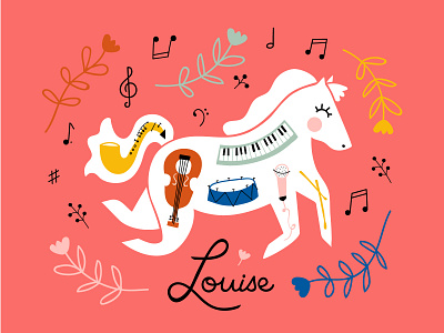 Musical Dala Horse dala horse design doodle floral horse illo illustration musical instrument swedish