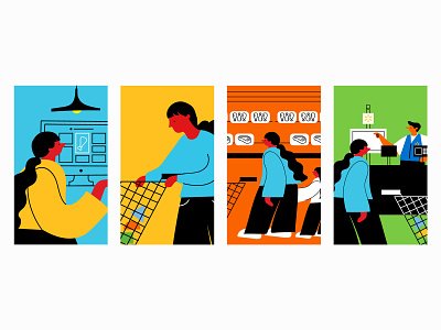 Shopping Journey pt. 1 characters customer journey map design grocery grocery store illo illustration person shopping shopping cart woman