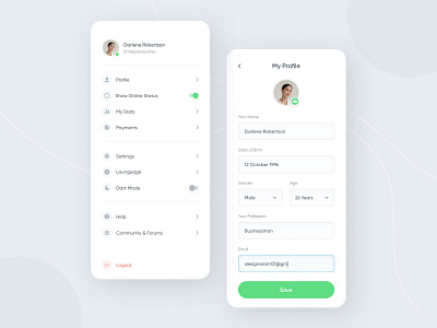 User profile & Sidebar account android app app design application clean ui colours dashboard details interface ios minimal mobile navigation bar profile sajon settings ui ux web design