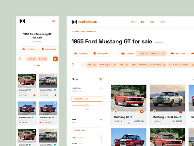 Motorious – Vehicle results auto automotive beta car chips classic car classifieds desktop ecommerce filters interaction list page marketplace mobile mobile responsive product design results ui ux web design