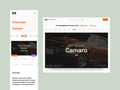 Motorious – Knowledgebase auto automotive beta car classic car classifieds desktop detail page editorial guide info interaction knowledgebase mobile mobile responsive product design styleguide ui ux visual design