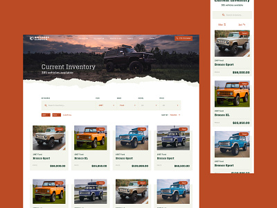 Backroad Classics – Vehicle list page 4x4 car cards ui chips classic car dealership desktop filters for sale inventory mobile mobile responsive off road rugged suv truck ui ux vintage web deisgn