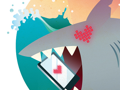 Feed Frenzy drawing fish heart illustration iphone ocean pixel shark social media teeth tropical vector