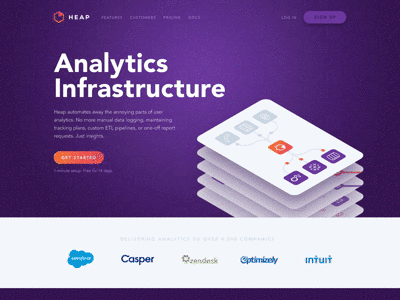 Heap Card Stack analytics branding card infrastructure isometric motion stack ui web design website