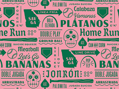 Baseball Pattern baseball bat branding dia de los muertos green homeplate pattern pink typography