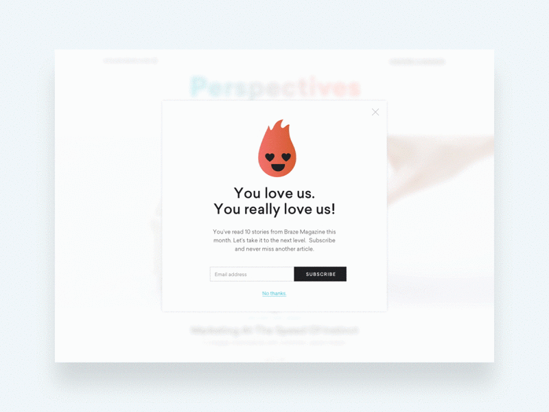 Subscription Modal article blog braze design magazine mascot modal ui ux website