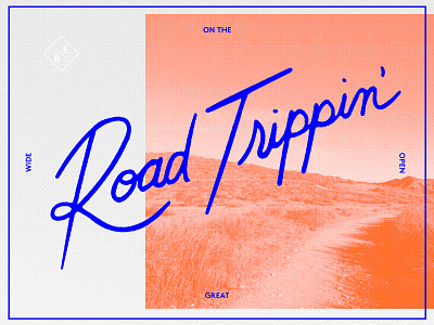 Road Trippin' design duotone grids layout so blue typography